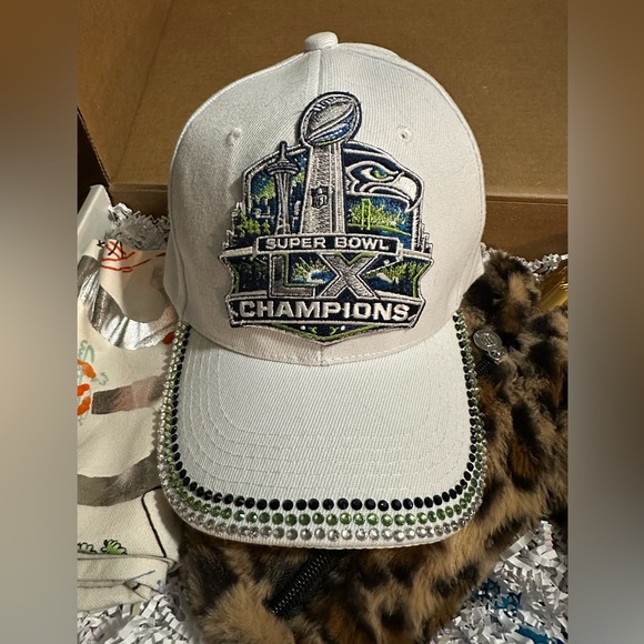 Other - Seattle Seahawks White Super Bowl Champions Hat with Swarovski crystals